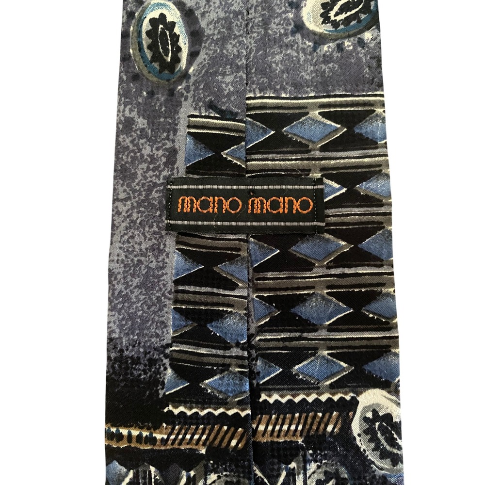 Mano Mano Mens Silk Tie Blue Grey Geometric Abstract Made in Canada RN 86412